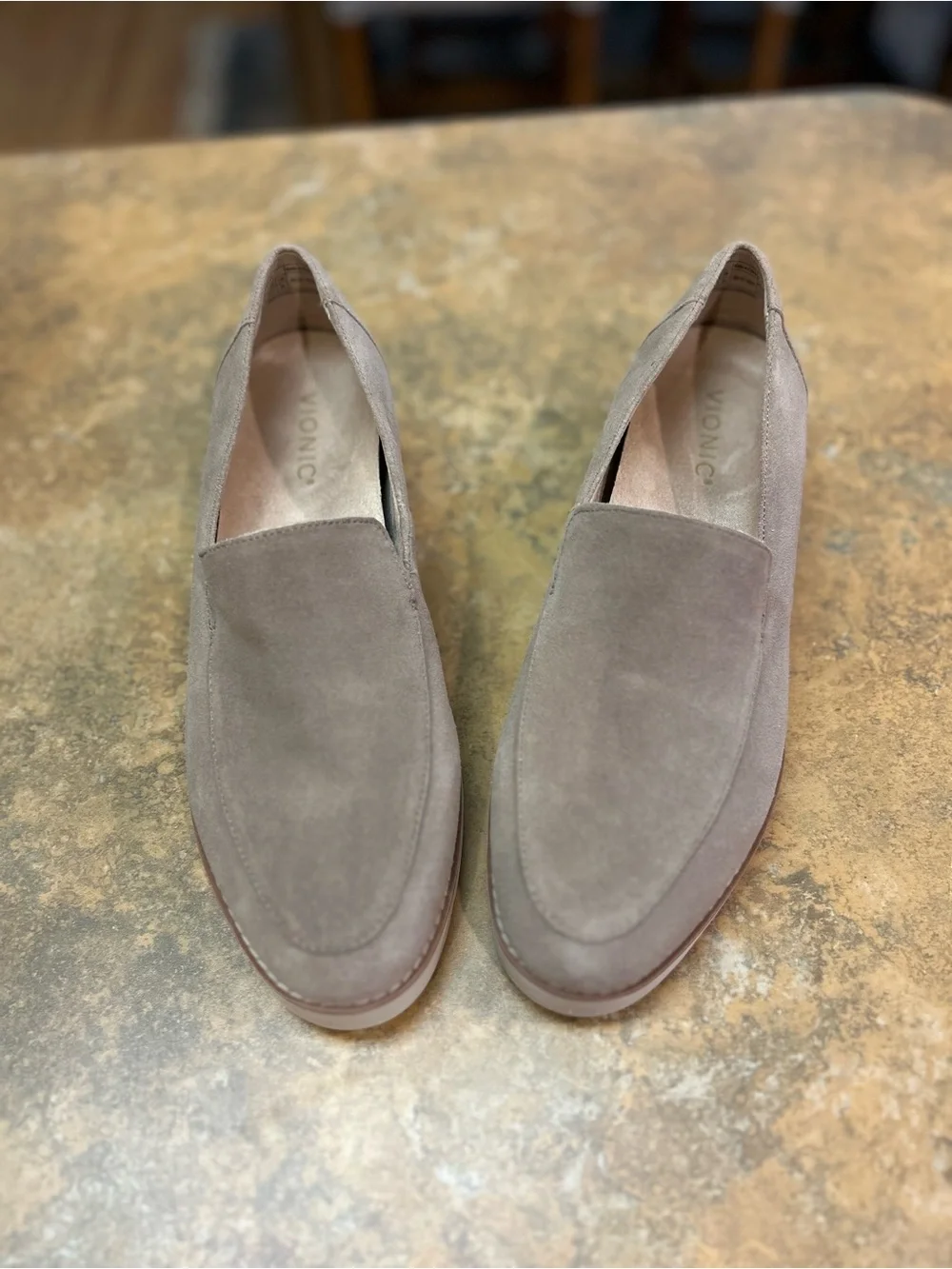 Vionic Kensley Taupe Suede Slip-On Loafers